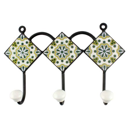 Forest Green Flower Ceramic Tile Hook Online